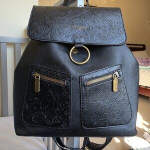 Darcy Marks London Embossed Black Backpack with Gold Details
